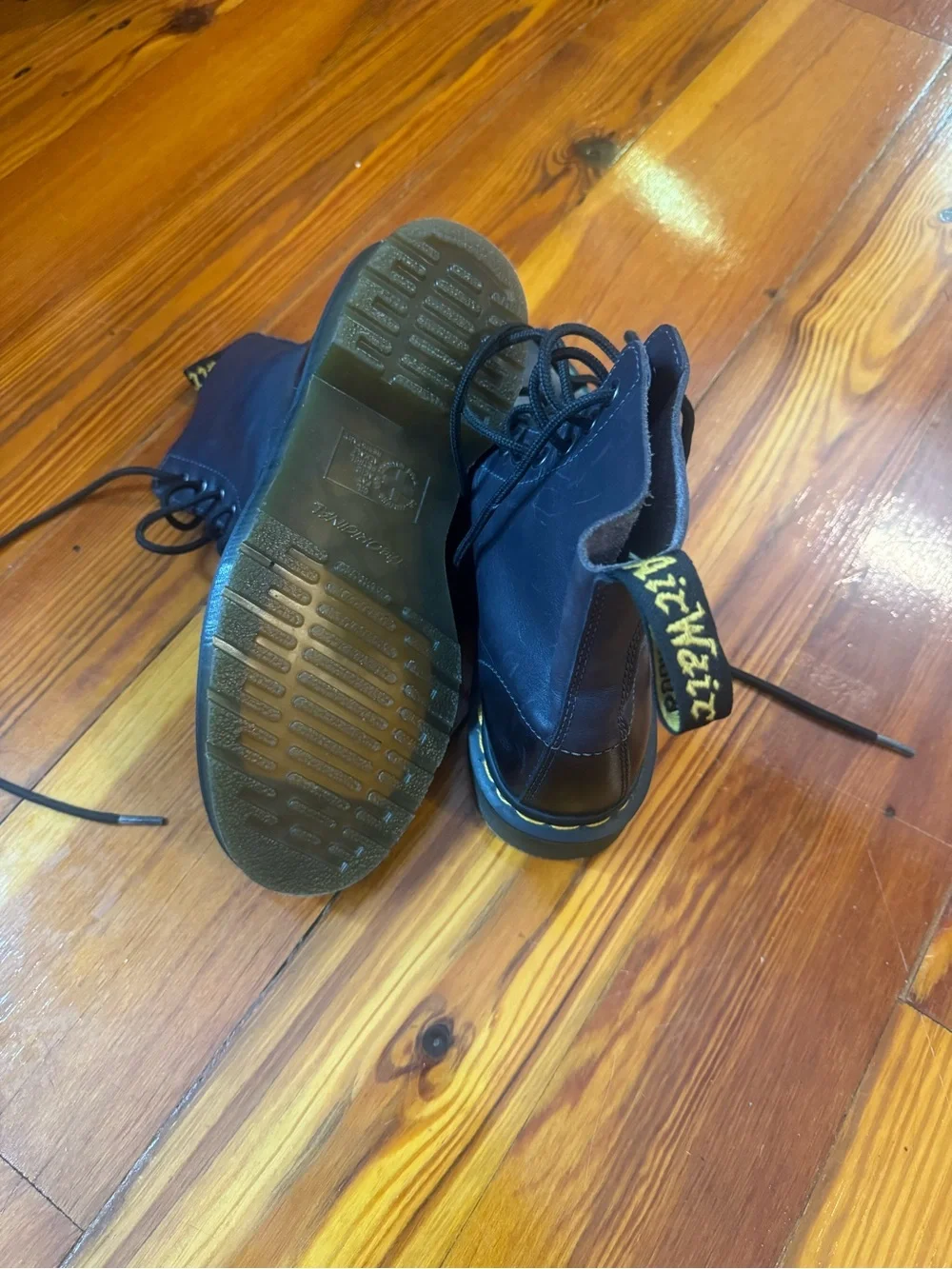 Dr. Martens Black Leather Lace-Up Boots with Yellow Stitching